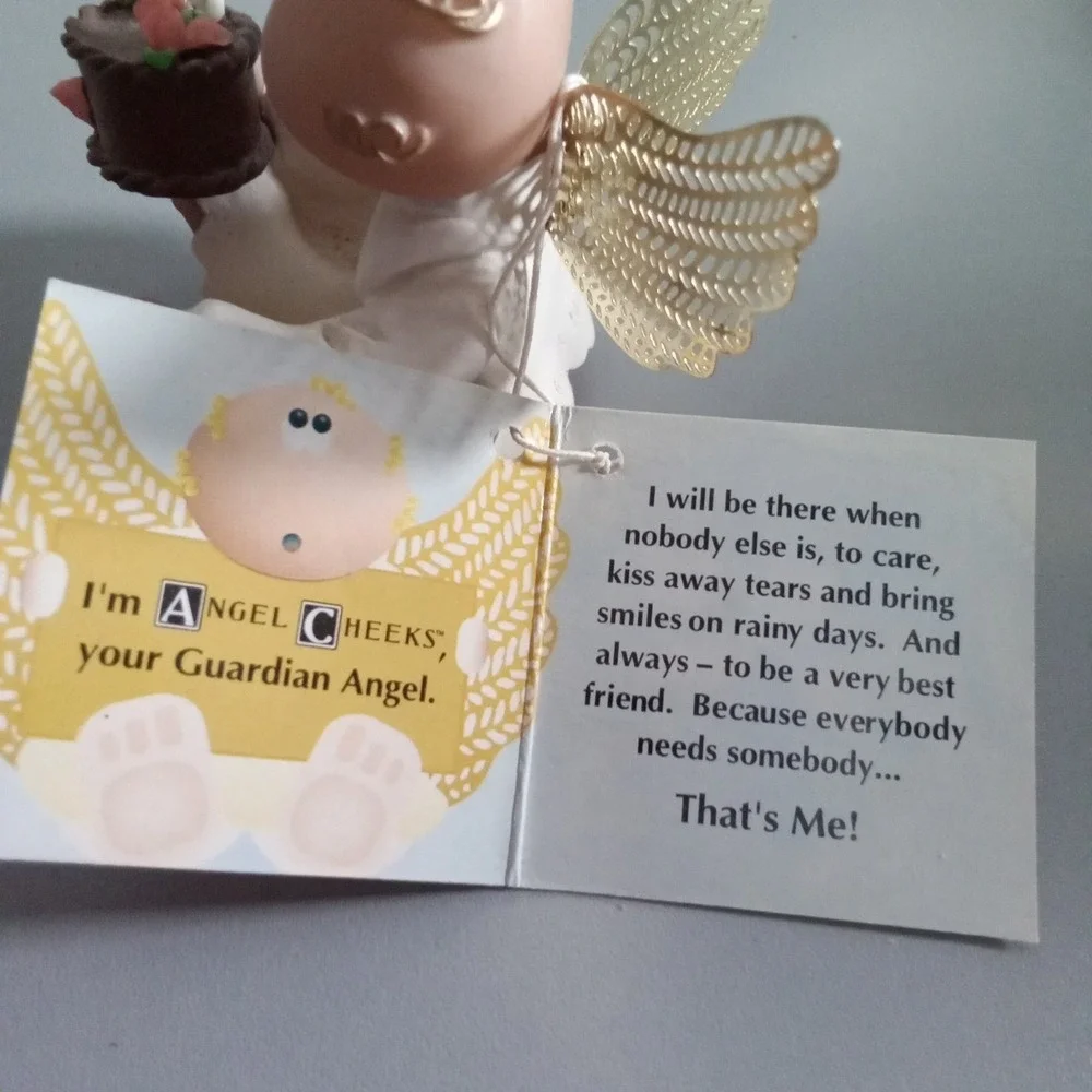 Angel Cheeks Kirk's Folly Baby Guardian Angel Figurine with Cake 2001 Vintage